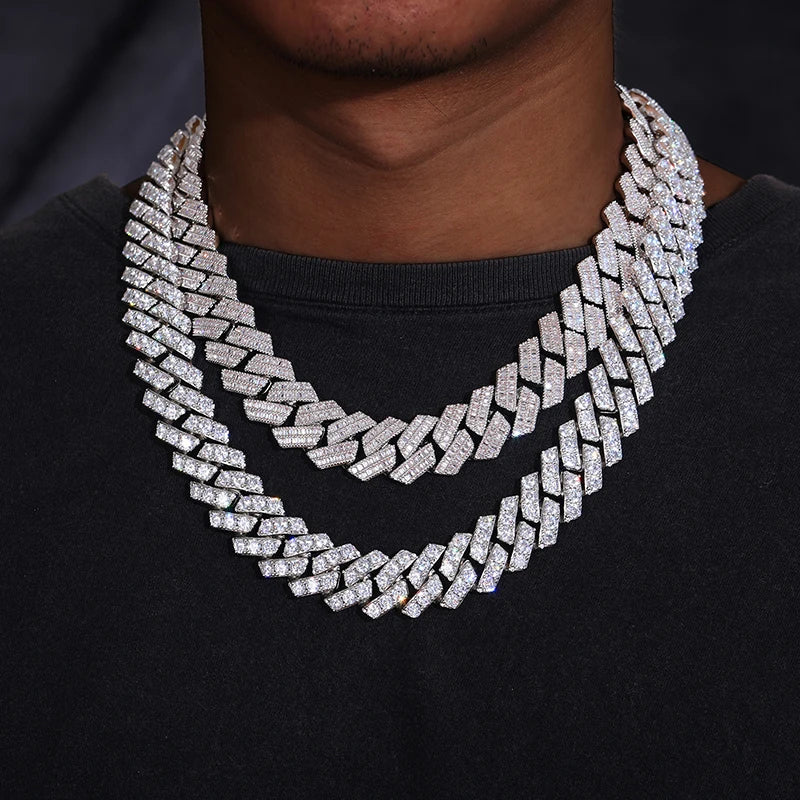 Men's 20mm Round Brilliant Cut VVS Moissanite Cuban Link Chain Necklace 925 Sterling Silver