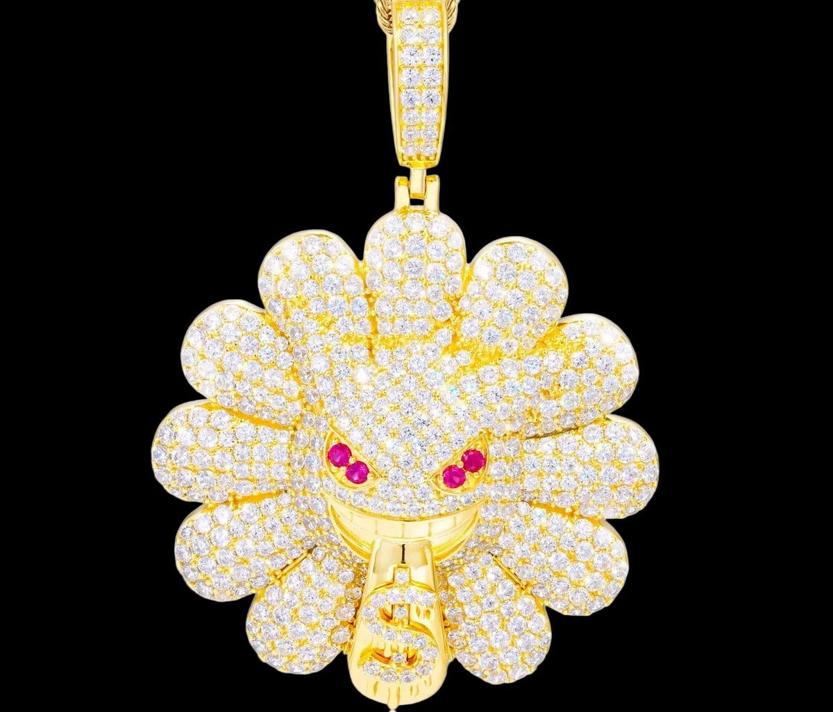 Unisex 925 Sterling Silver VVS Moissanite Iced Out Devil's Sunflower Pendant TQP0927