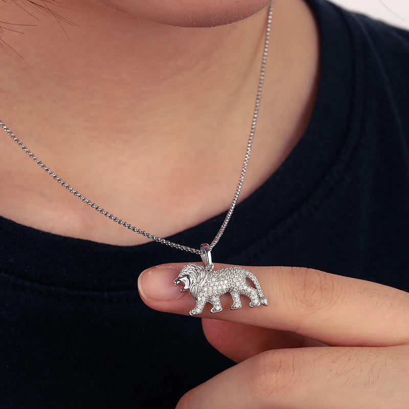 Unisex Iced Out Lion Pendant 925 Sterling Silver VVS Moissanite TQP0058