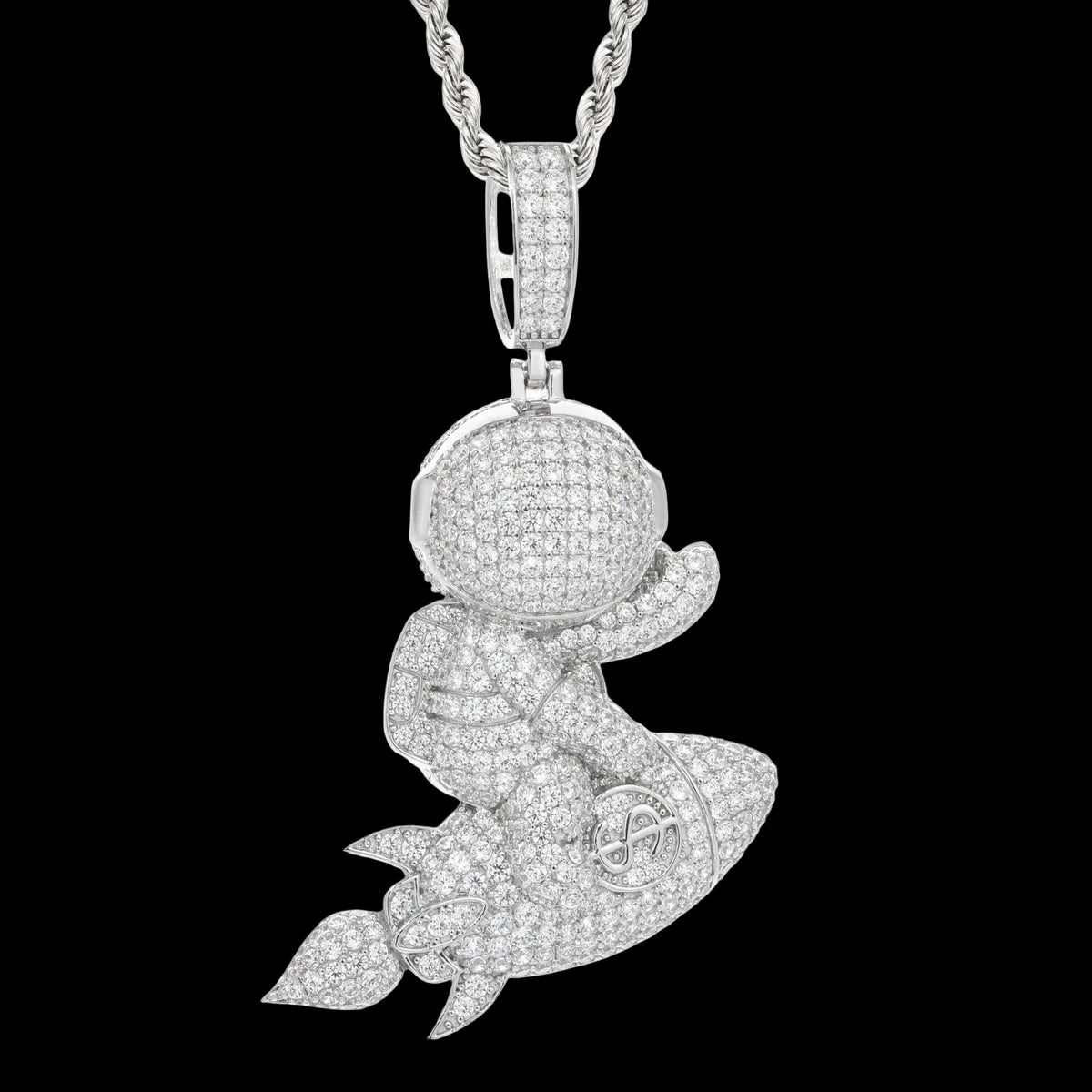 Unisex 925 Sterling Silver VVS Moissanite Iced Out Astronaut Rocket Pendant TQP0950