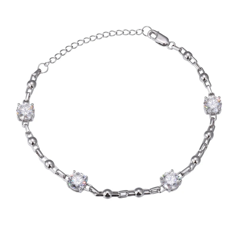 Unisex Iced Out 925 Sterling Silver VVS Moissanite Round Brilliant Cut Bead Link Chain Bracelet 8mm