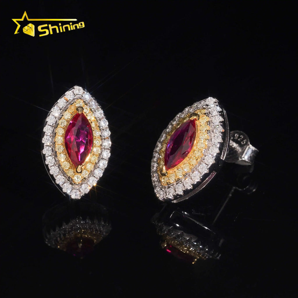 Women's Iced Out 925 Sterling Silver Rhodium Plated VVS Moissanite Round Brilliant Cut Stud Earrings