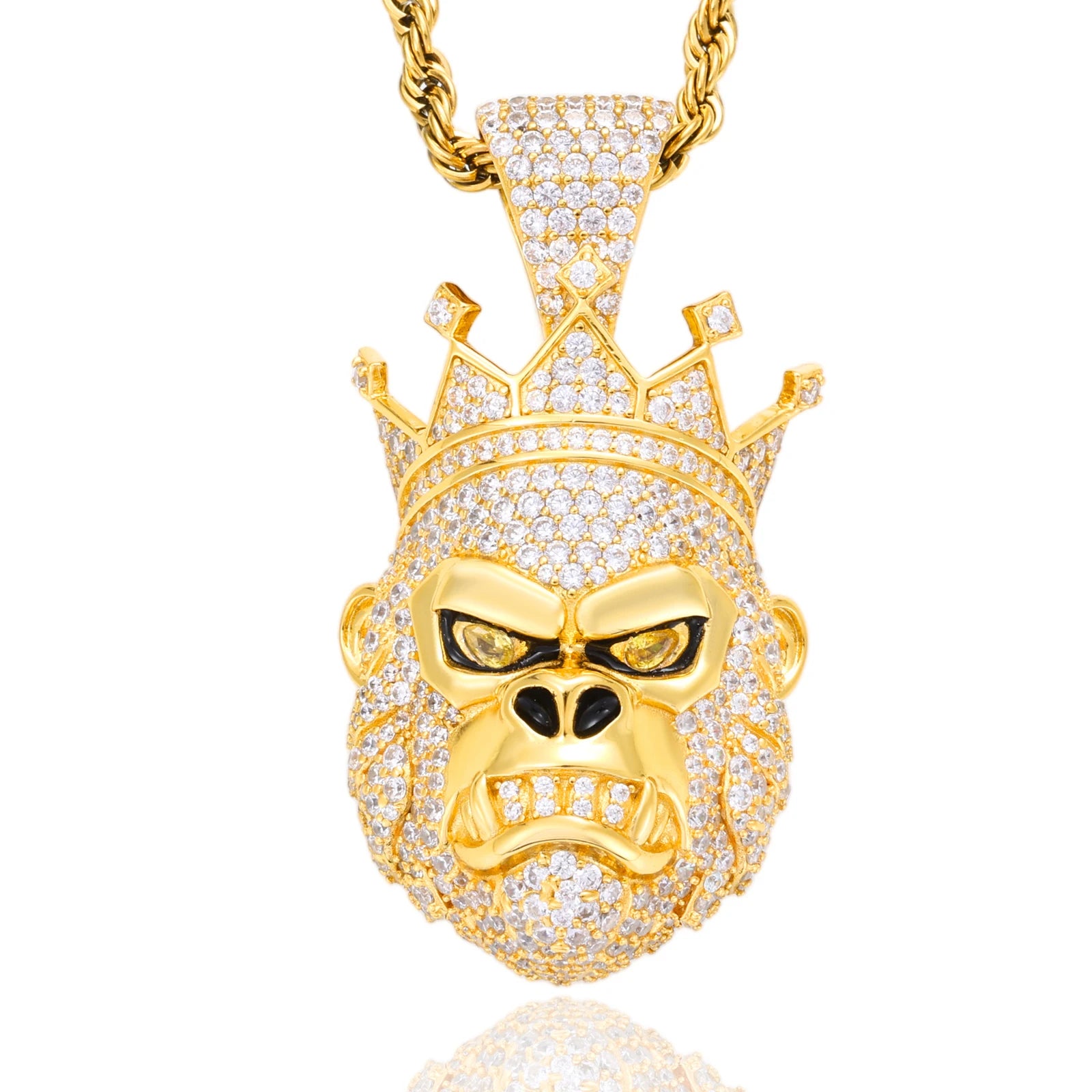 Unisex 925 Sterling Silver VVS Moissanite Gorilla with Crown Iced Out Pendant
