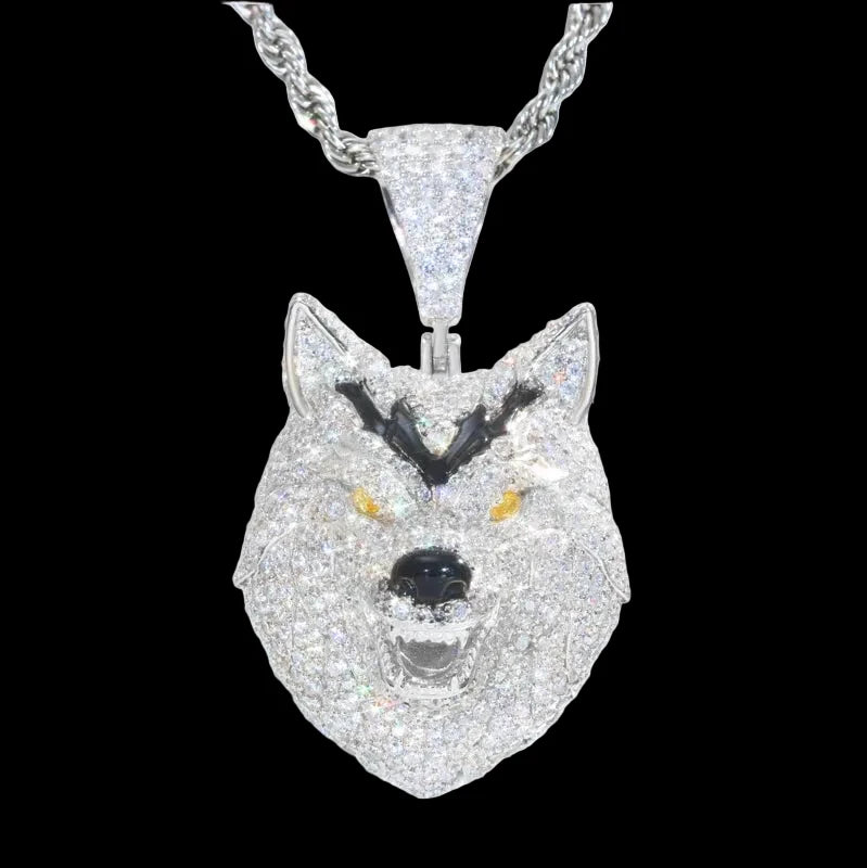 Unisex Iced Out Wolf Pendant 925 Sterling Silver VVS Moissanite TQP0776