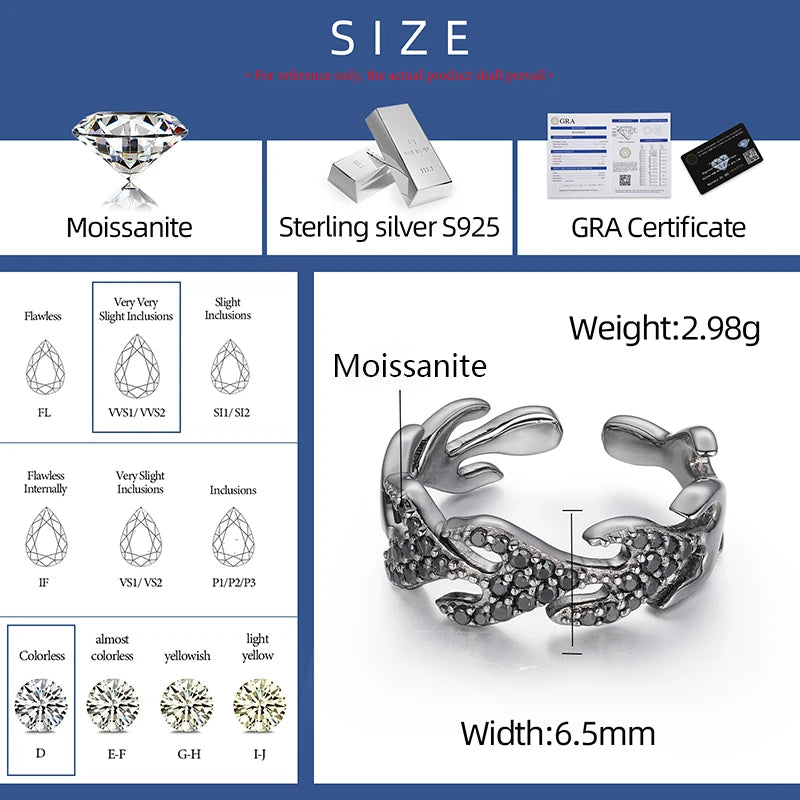 Unisex Iced Out 925 Sterling Silver VVS Moissanite Round Brilliant Cut Flame Ring