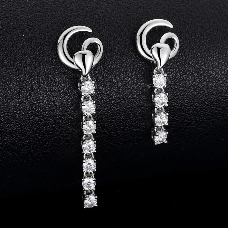 Unisex Iced Out 925 Sterling Silver VVS Moissanite Cluster Tennis Chain Drop Earrings