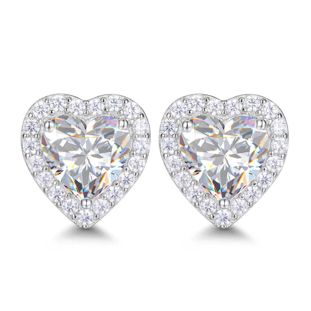 Unisex Iced Out 925 Sterling Silver VVS Moissanite Heart Cut Stud Earrings