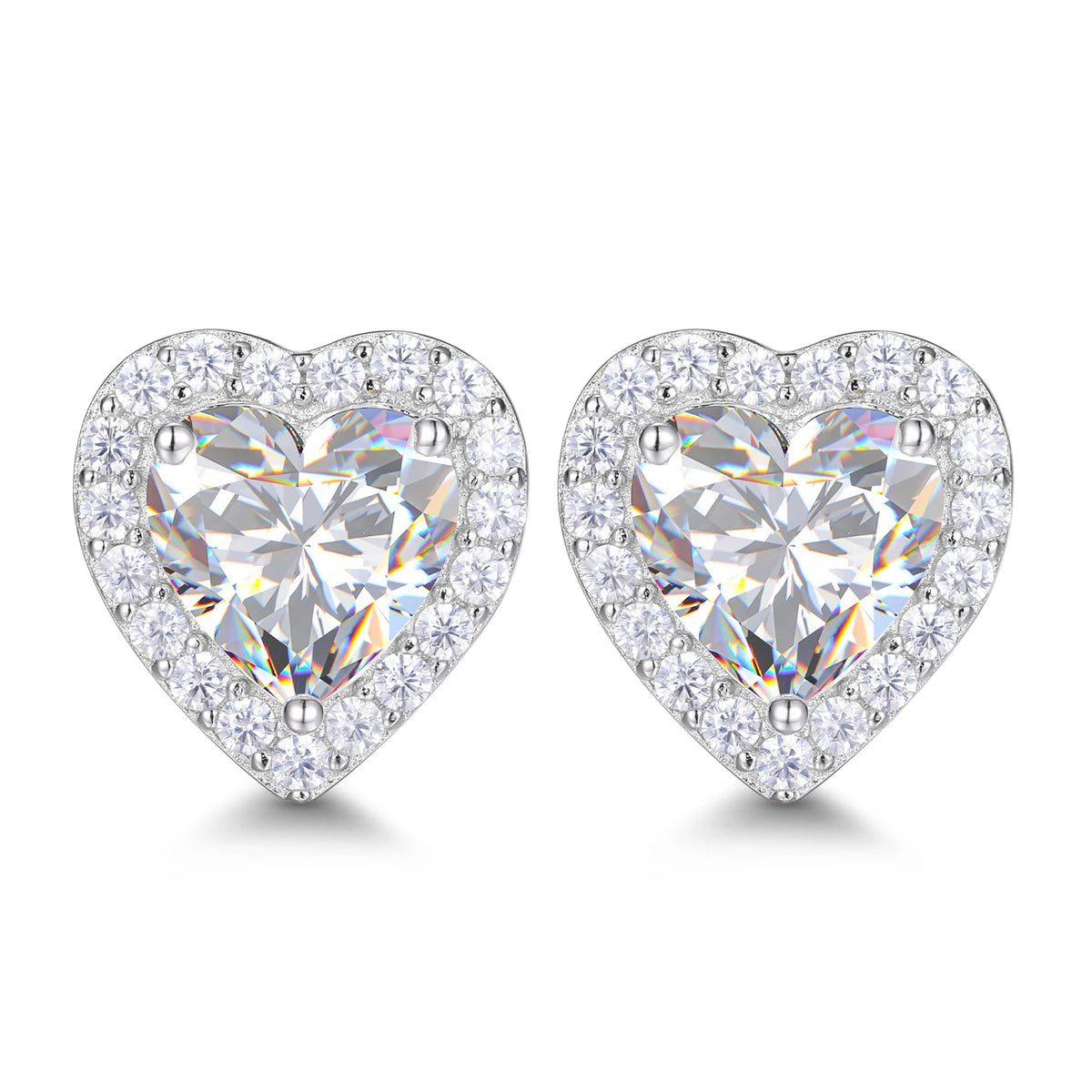 Unisex Iced Out 925 Sterling Silver VVS Moissanite Heart Cut Stud Earrings