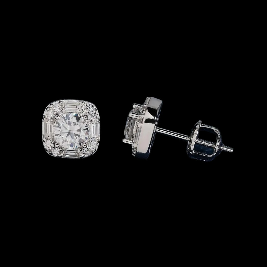 Unisex Iced Out 925 Sterling Silver Rhodium Plated VVS Moissanite Round Brilliant Cut Stud Earrings