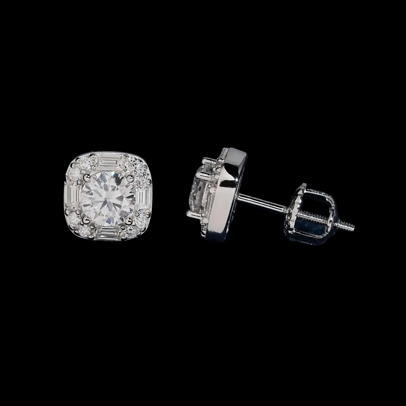 Unisex Iced Out 925 Sterling Silver Rhodium Plated VVS Moissanite Round Brilliant Cut Stud Earrings