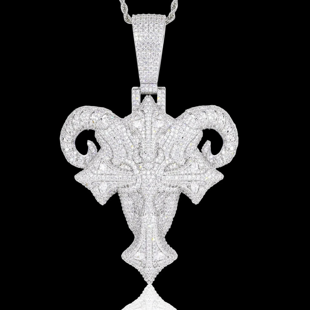 Men's Gold Plated Moissanite Iced Out Cross Goat Head Pendant CZP1202