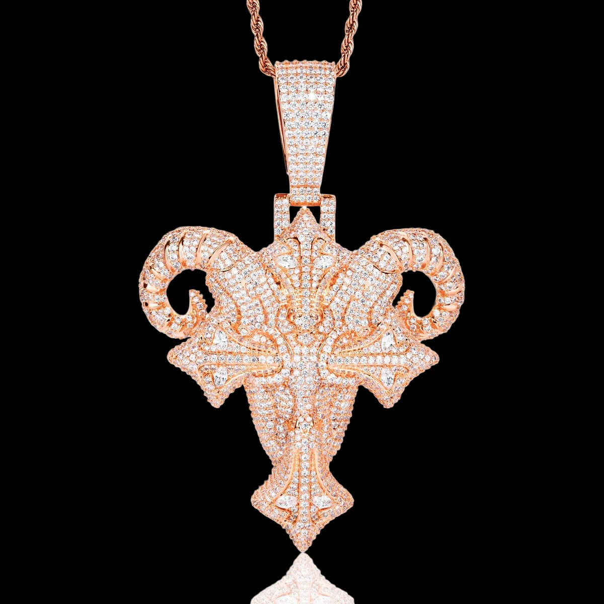 Men's Gold Plated Moissanite Iced Out Cross Goat Head Pendant CZP1202