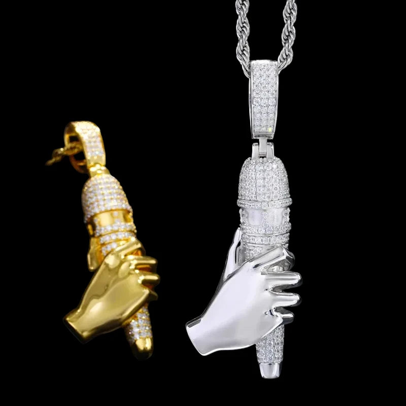 Unisex Iced Out Microphone Pendant 925 Sterling Silver VVS Moissanite TQP0839