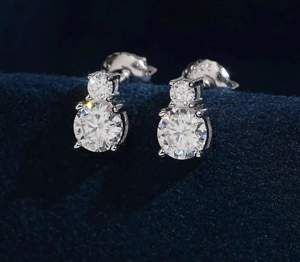 Unisex 925 Sterling Silver VVS Moissanite Round Double Halo Iced Out Stud Earrings