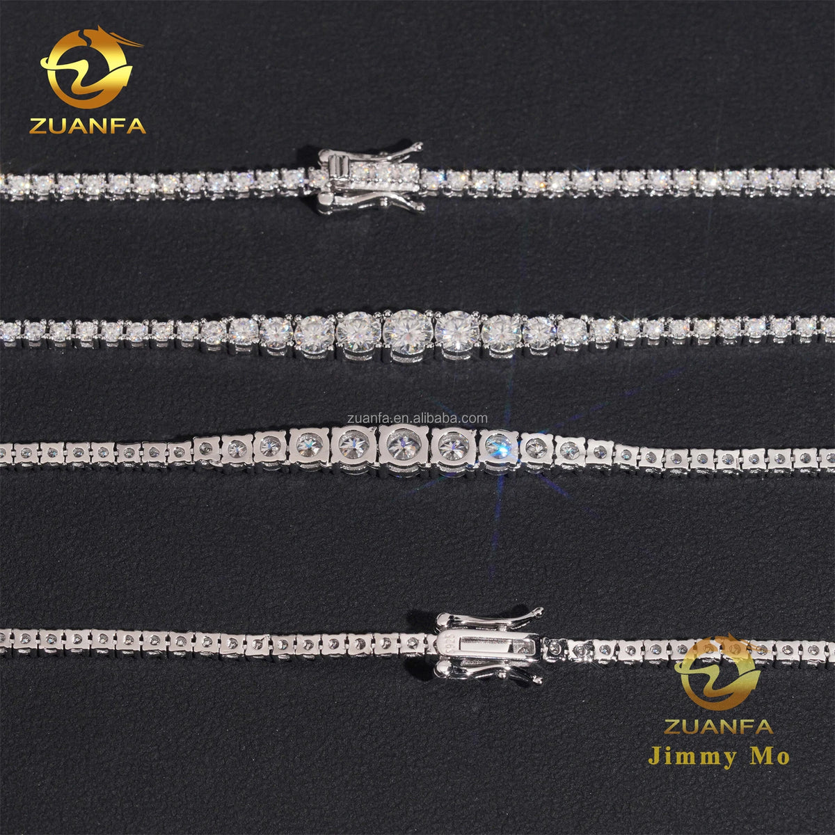 Unisex Iced Out 925 Sterling Silver Rhodium Plated VVS Moissanite Gradient Cluster Tennis Chain Necklace 2mm