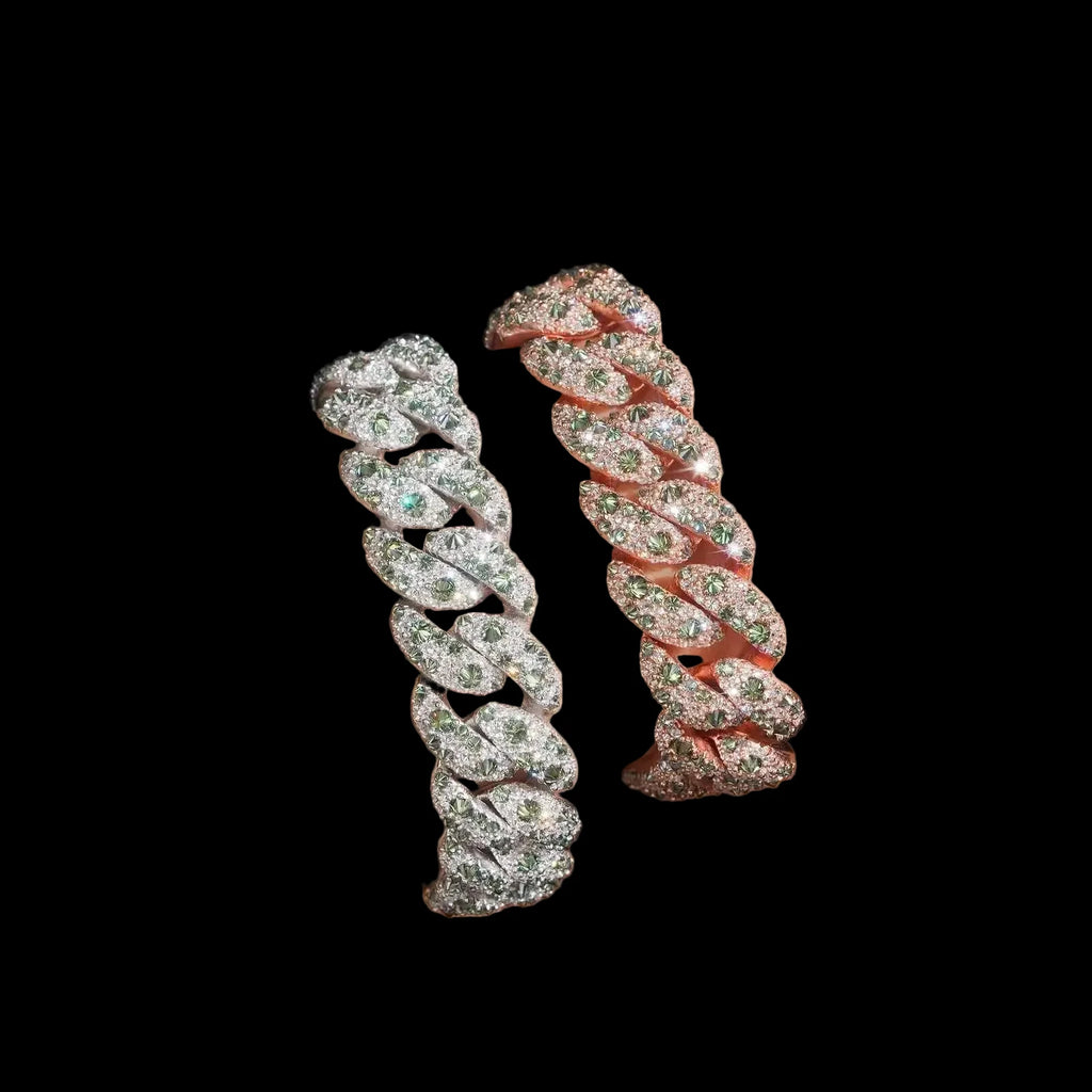 Unisex 18mm Round Brilliant Cut VVS Moissanite Cuban Link Chain Bracelet 925 Sterling Silver