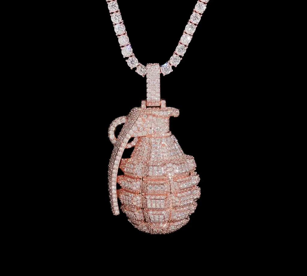 Unisex Iced Out Hand Grenade Pendant 925 Sterling Silver VVS Moissanite BP5181