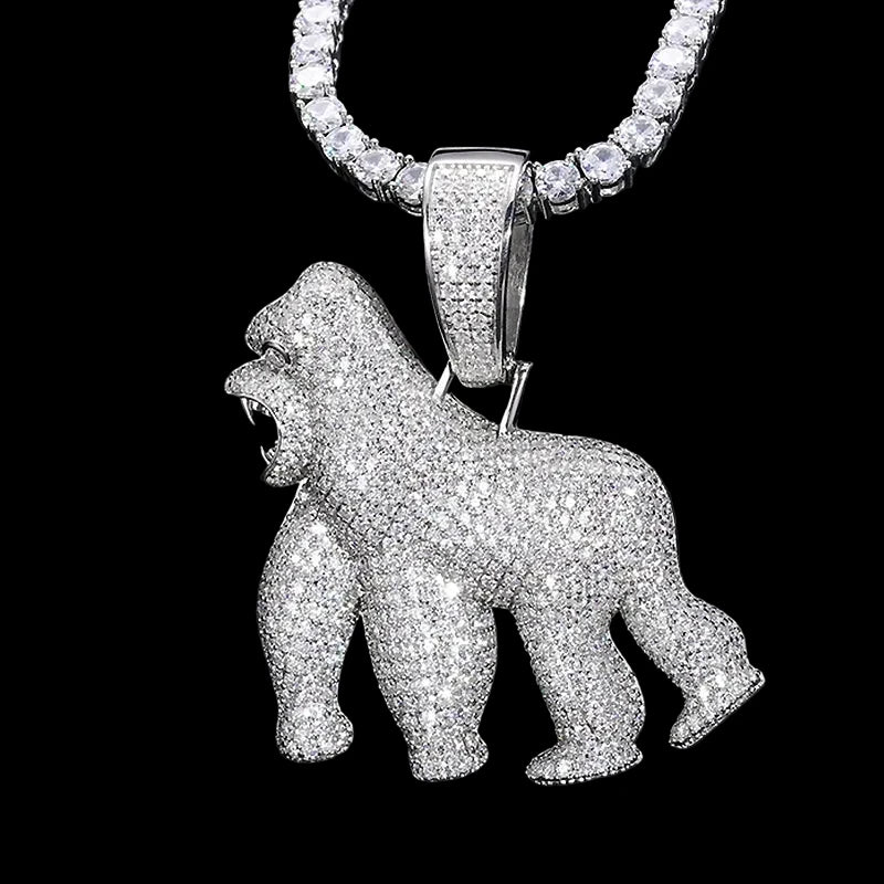Men's 925 Sterling Silver VVS Moissanite Iced Out Gorilla Pendant