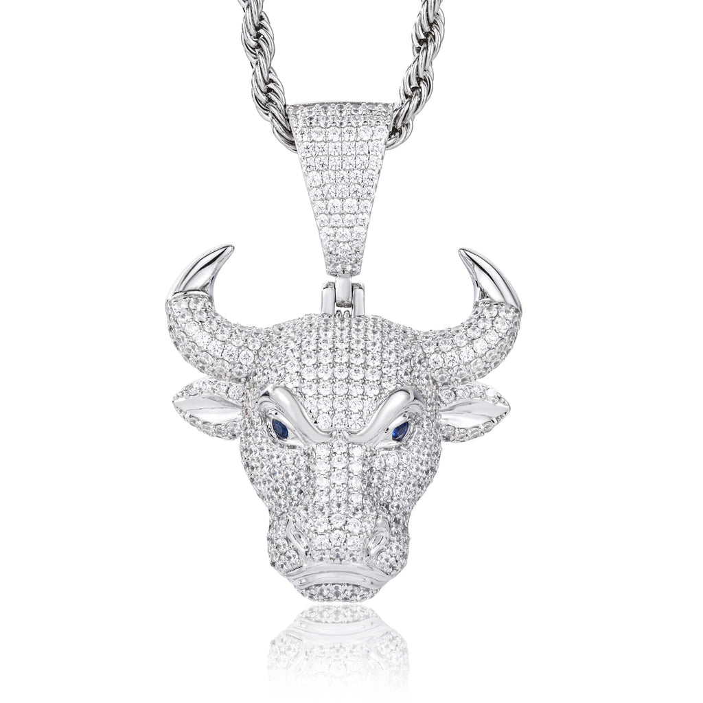 Unisex Iced Out Brave Bull Head Pendant 925 Sterling Silver VVS Moissanite TQP0834