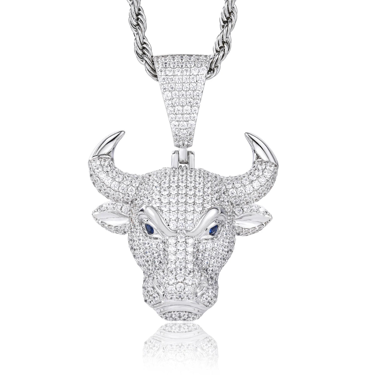 Unisex Iced Out Brave Bull Head Pendant 925 Sterling Silver VVS Moissanite TQP0834