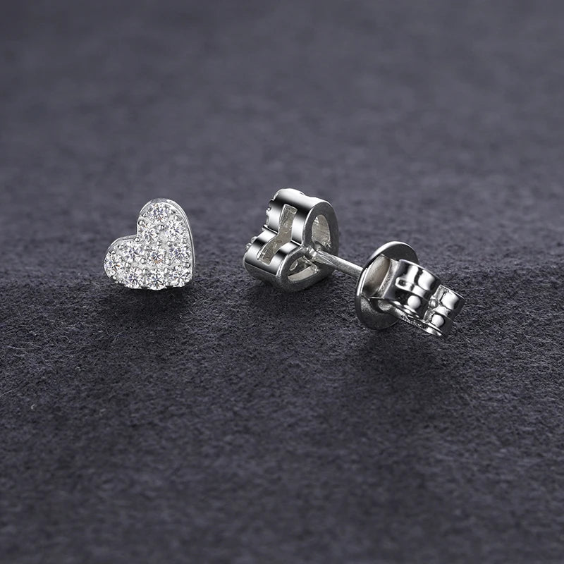 Unisex Iced Out 925 Sterling Silver Rhodium Plated VVS Moissanite Round Brilliant Cut Heart Stud Earrings