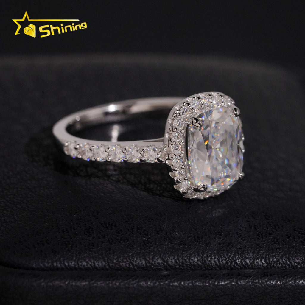 Unisex Cushion Cut 3ct VVS Moissanite Engagement Ring 925 Sterling Silver