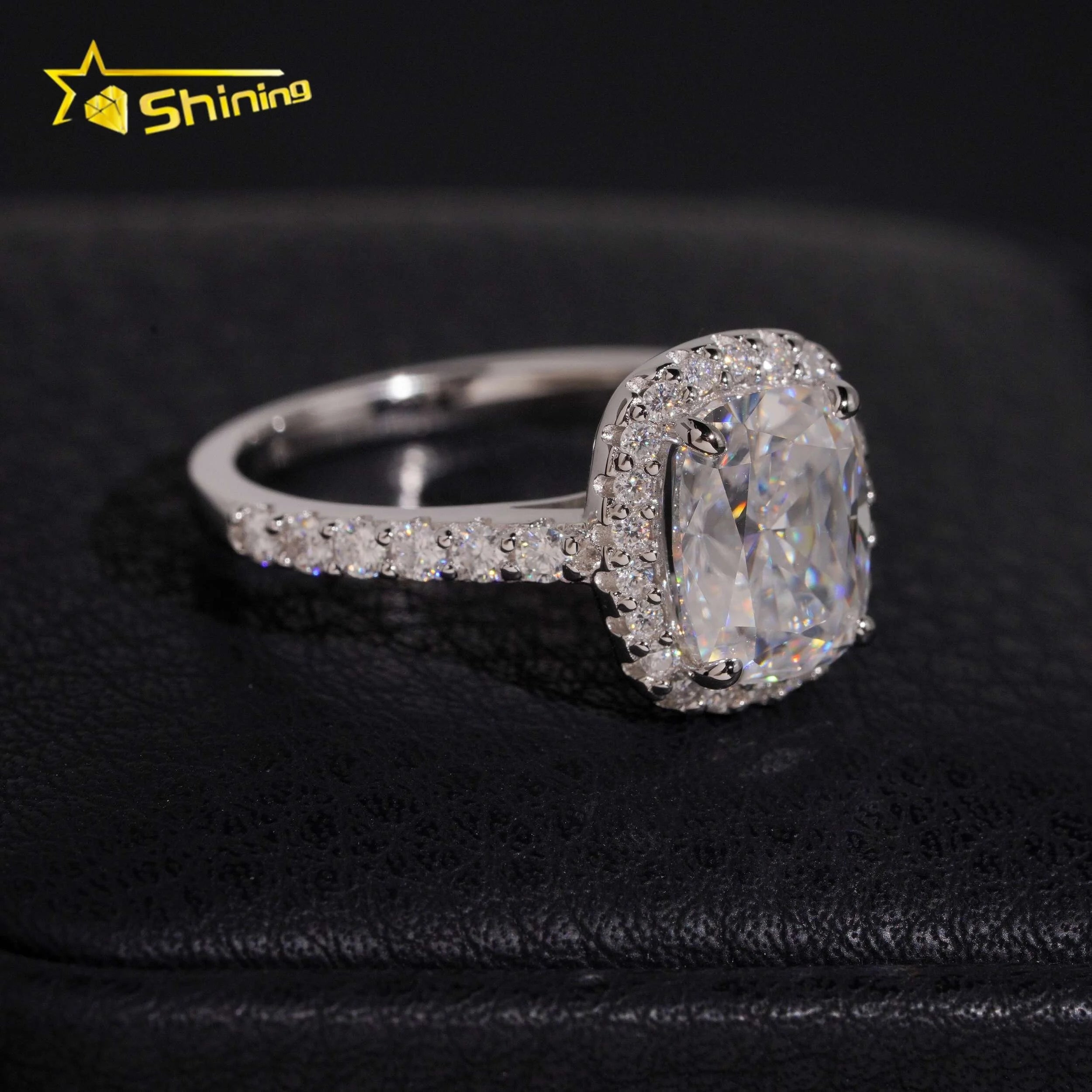 Unisex Cushion Cut 3ct VVS Moissanite Engagement Ring 925 Sterling Silver