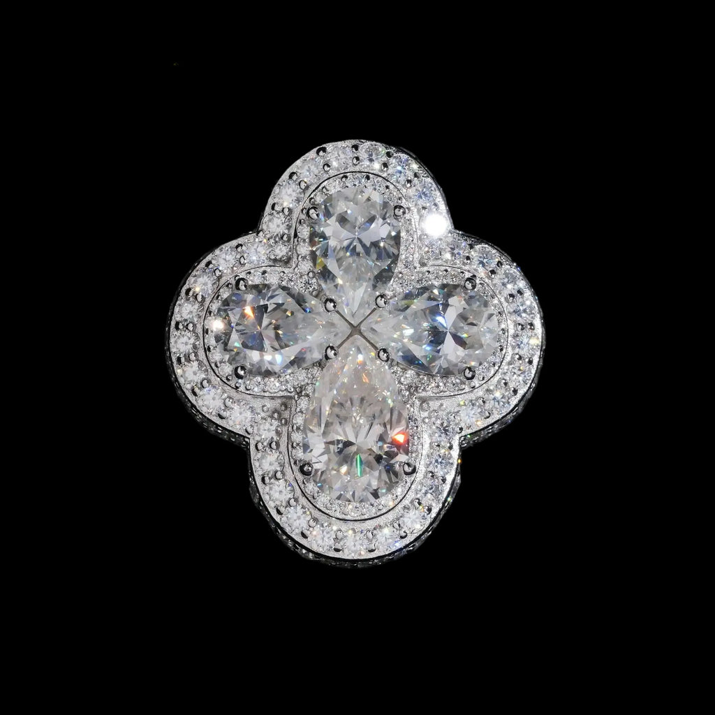 Unisex Pear Cut Moissanite Clover Ring 925 Sterling Silver