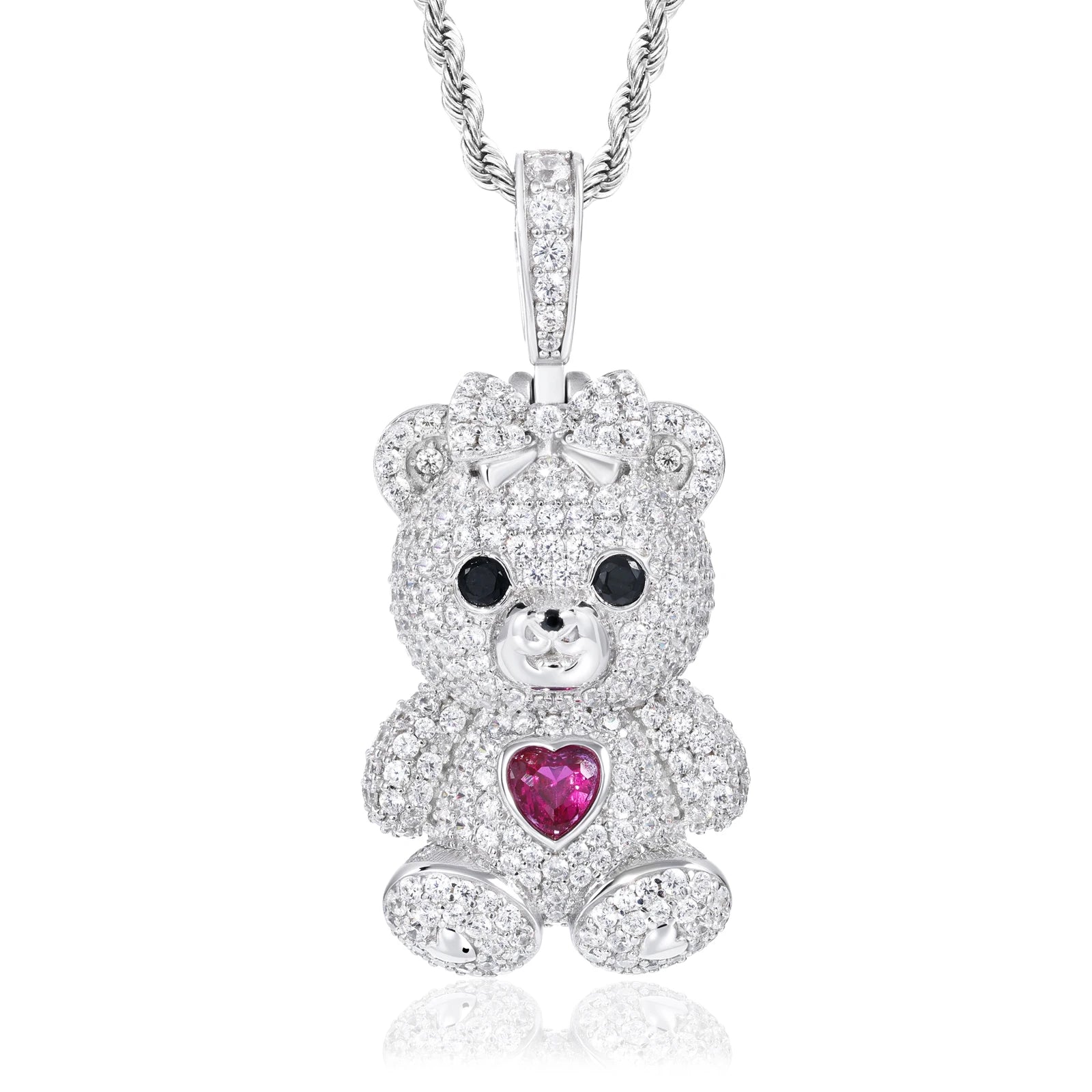 Unisex 925 Sterling Silver VVS Moissanite Iced Out Teddy Bear Pendant TQP0895
