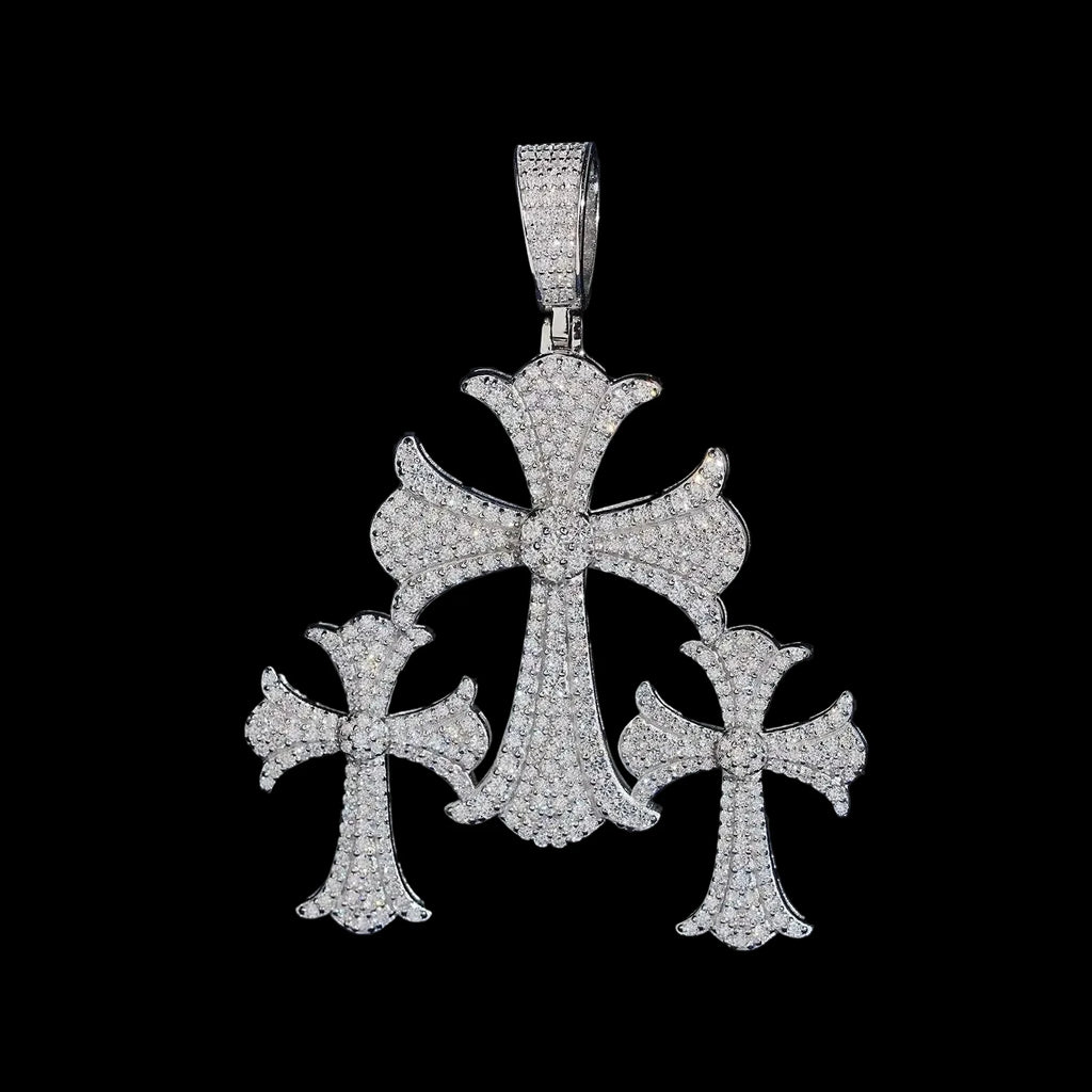 Unisex 925 Sterling Silver Moissanite Hip Hop Cross Iced Out Pendant