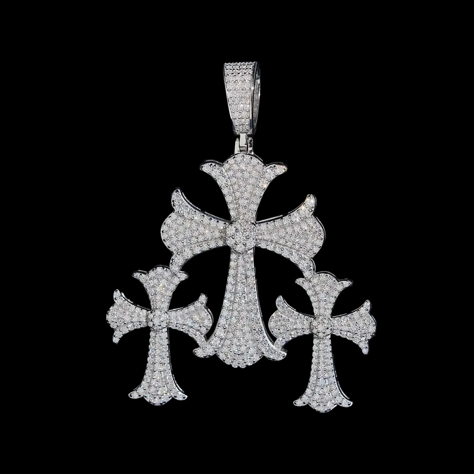 Unisex 925 Sterling Silver Moissanite Hip Hop Cross Iced Out Pendant