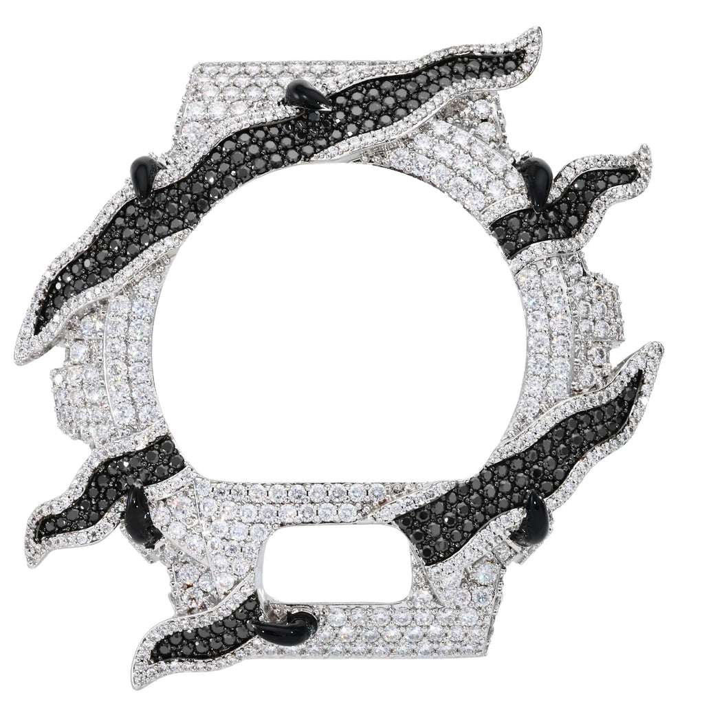 Luxury White Gold Buss Down Iced Out Flame Watch Case 925 Silver VVS Moissanite Bezel DW6900