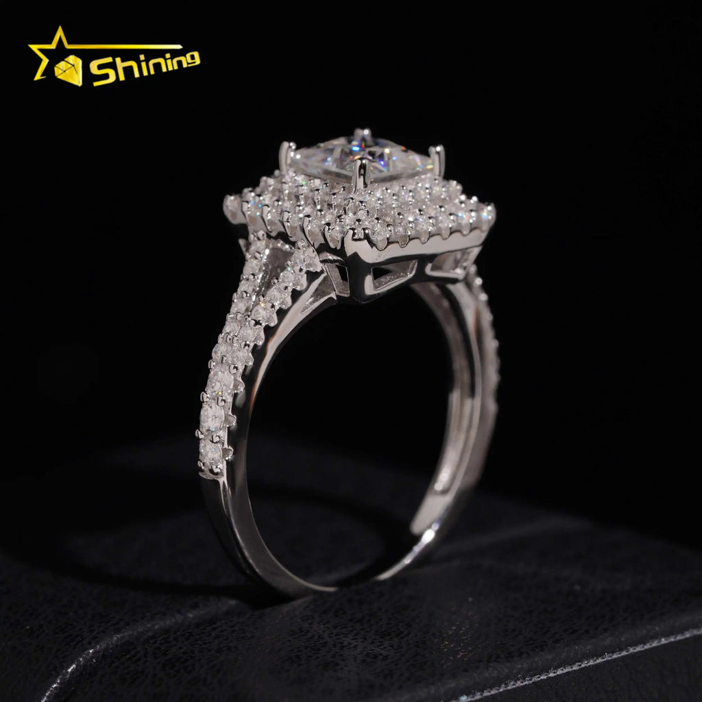 Women's Iced Out 925 Sterling Silver Princess Cut VVS Moissanite Wedding Engagement Ring
