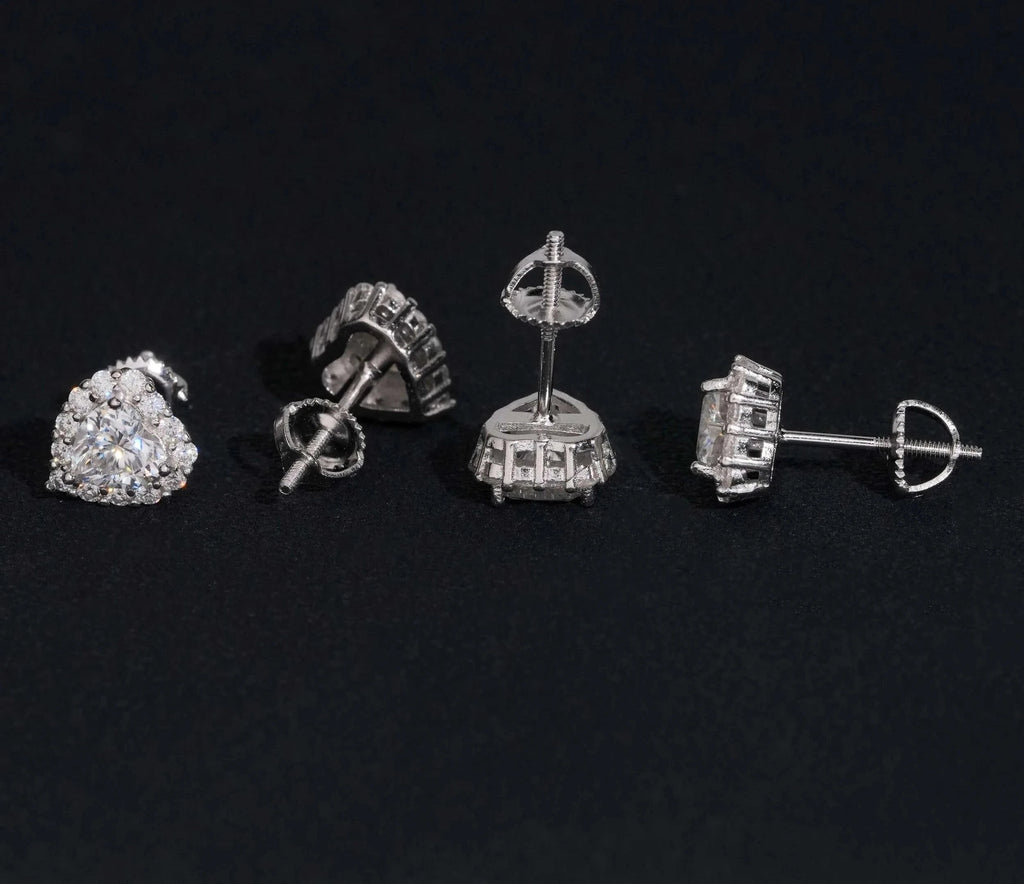 Unisex 925 Sterling Silver VVS Moissanite Heart Stud Earrings