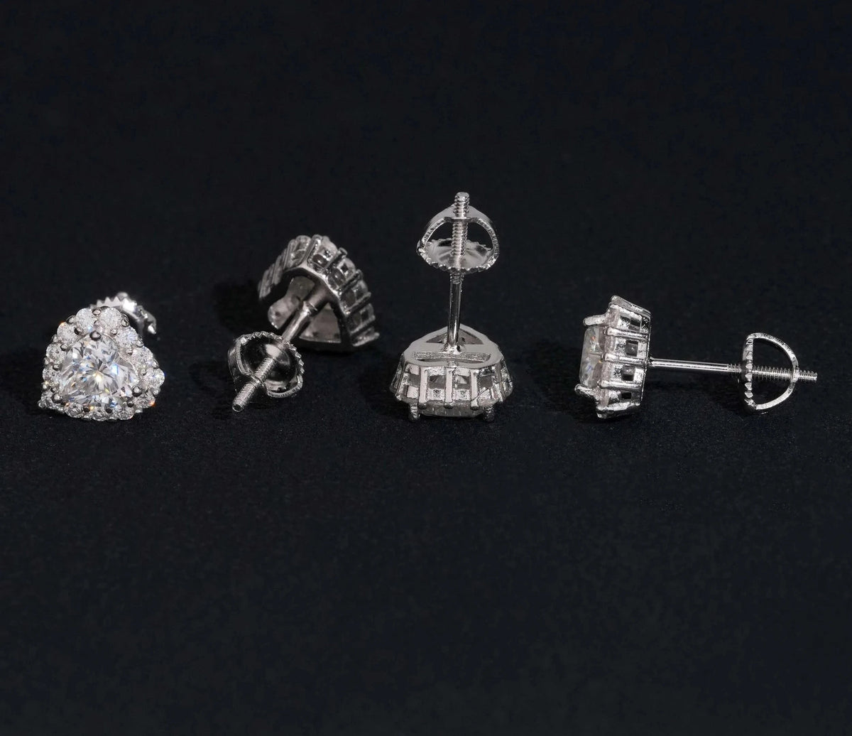 Unisex 925 Sterling Silver VVS Moissanite Heart Stud Earrings