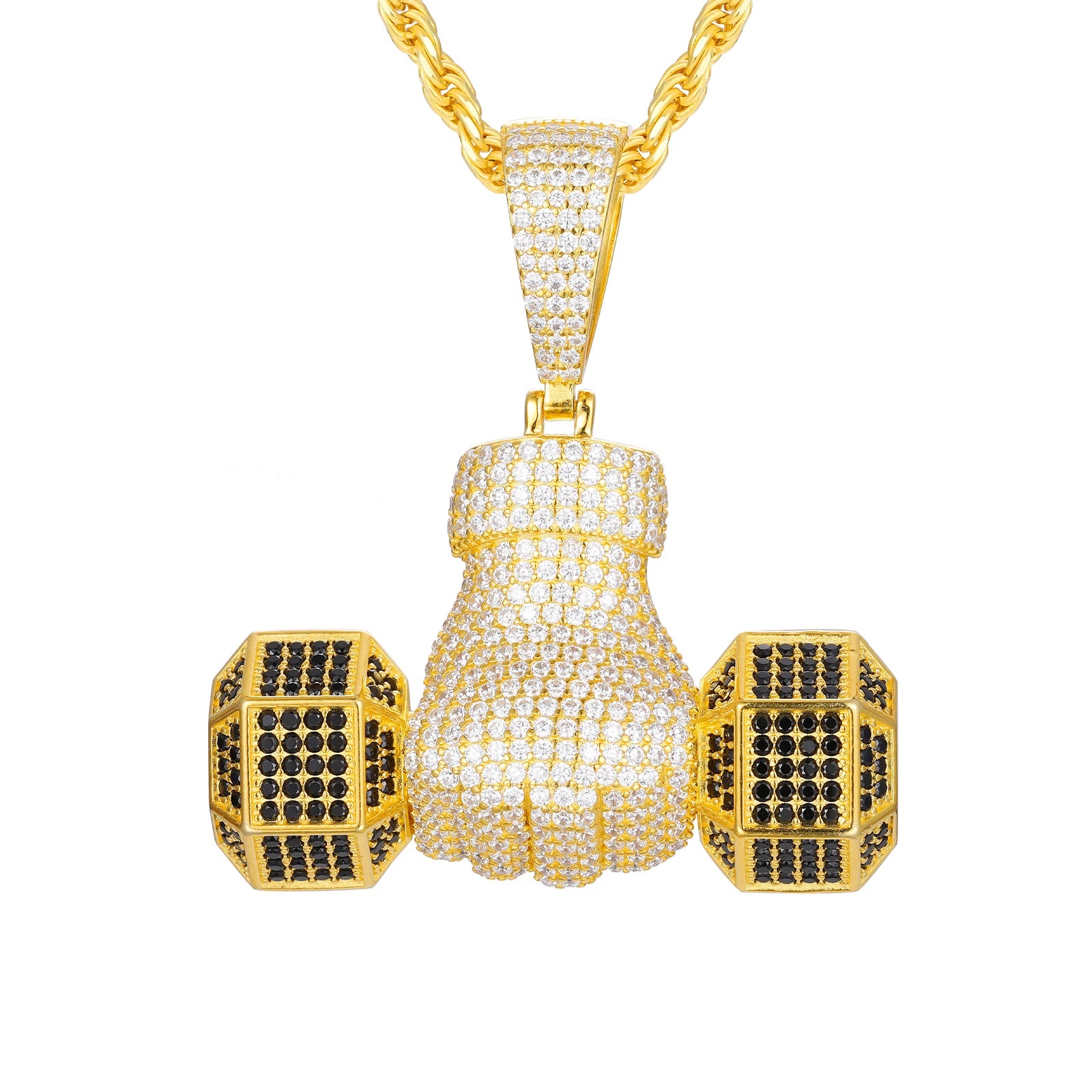 Unisex Iced Out Dumbbell Pendant 925 Sterling Silver VVS Moissanite TQP0374
