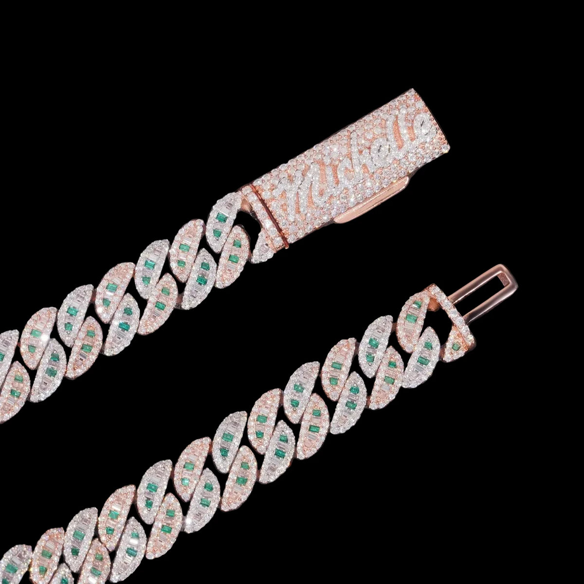 Men's 16mm Baguette Cut Color Mix Moissanite Cuban Link Chain Necklace 925 Sterling Silver