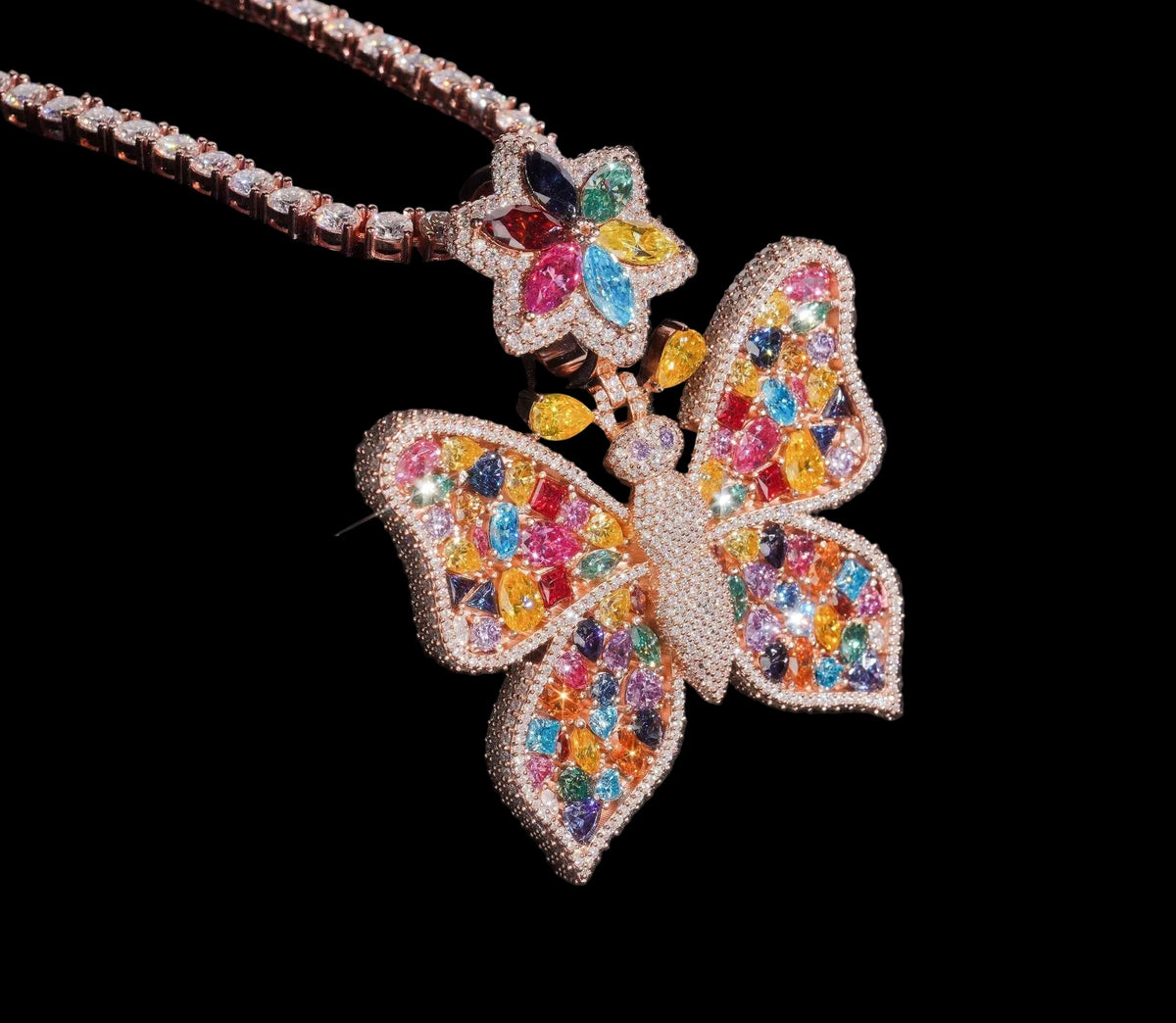 Unisex 925 Silver VVS Moissanite Butterfly Iced Out Pendant