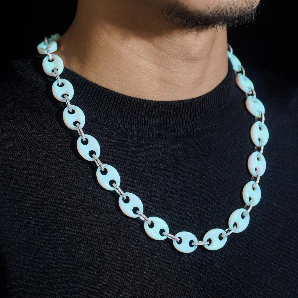 Unisex Iced Out 925 Sterling Silver White Gold Plated VVS Moissanite Mariner Link Chain Necklace 15mm