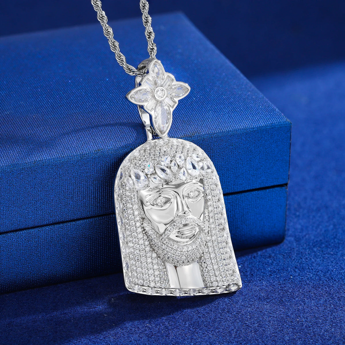 Unisex Iced Out Jesus Pendant 925 Sterling Silver VVS Moissanite TQP1109