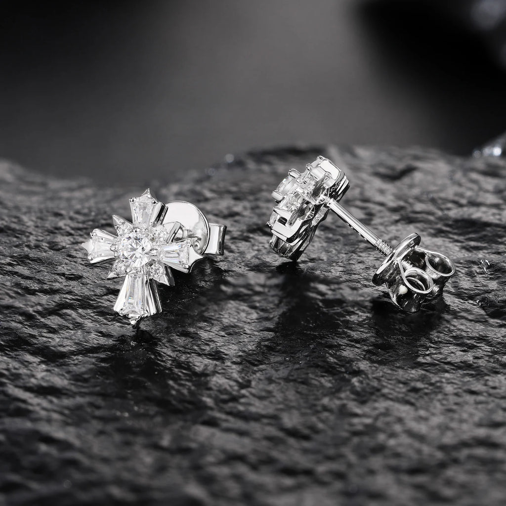 Unisex Baguette Cut VVS Moissanite Stud Earrings 925 Sterling Silver