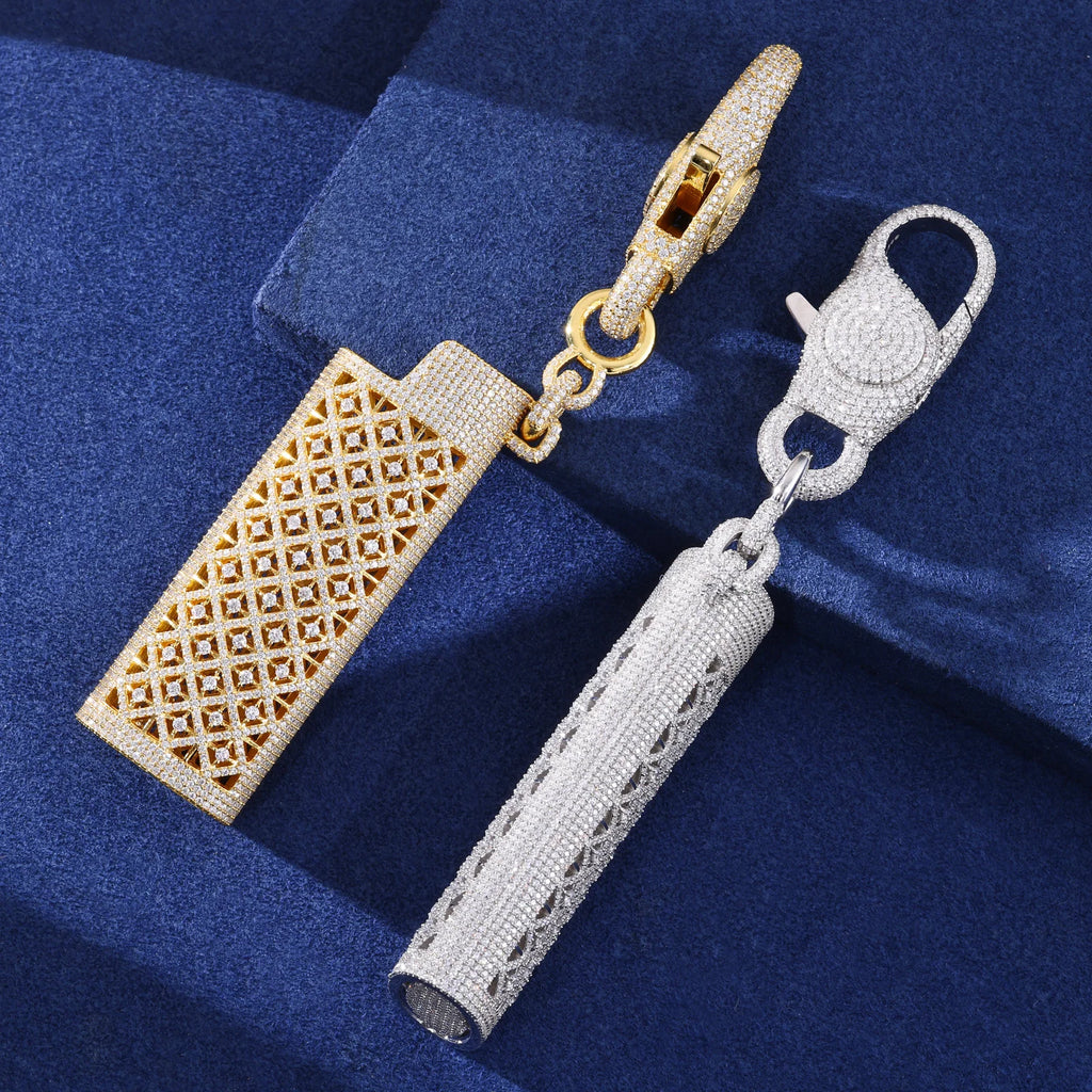 Men's Iced Out Moissanite Lighter Case 925 Sterling Silver Wallet Chain