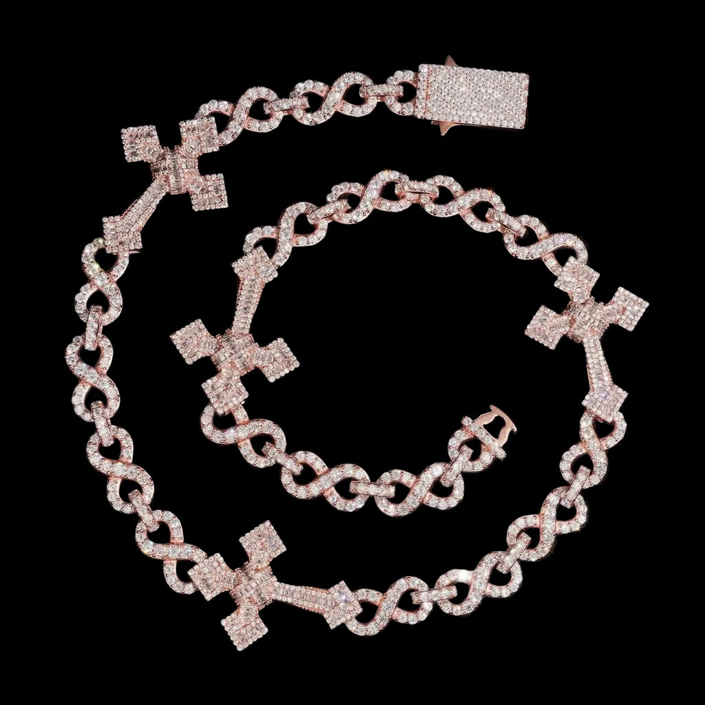 Men's Round Brilliant Cut VVS Moissanite Cuban Link Chain Necklace Gold Plated 925 Sterling Silver