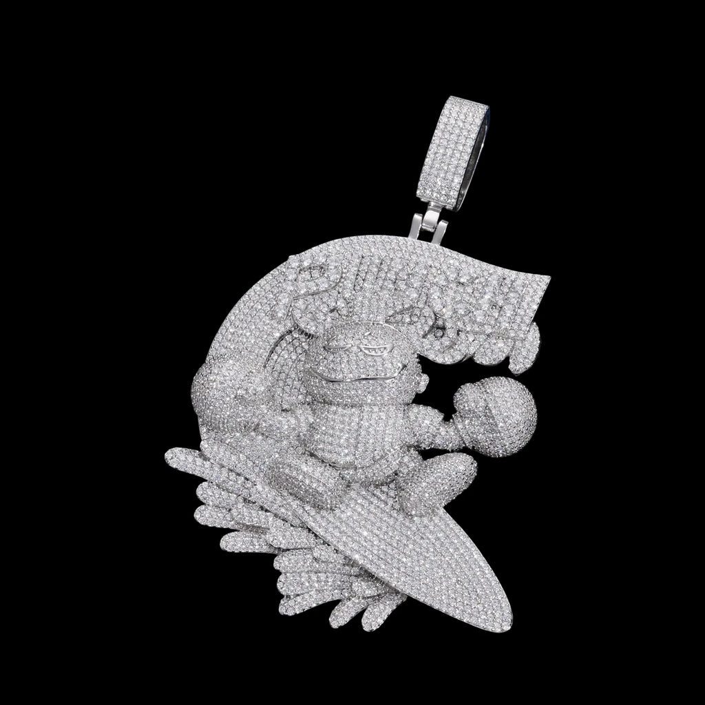Unisex Iced Out Skeleton Pendant 925 Sterling Silver VVS Moissanite TQP0924