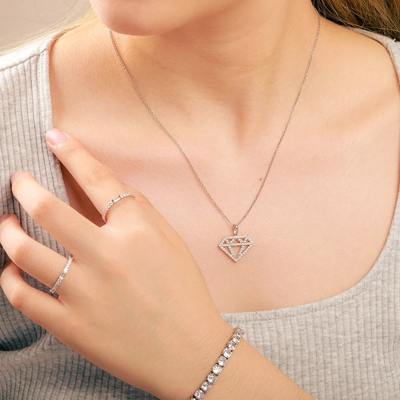 Unisex Iced Out Diamond Shape Pendant 925 Sterling Silver VVS Moissanite TQP0034