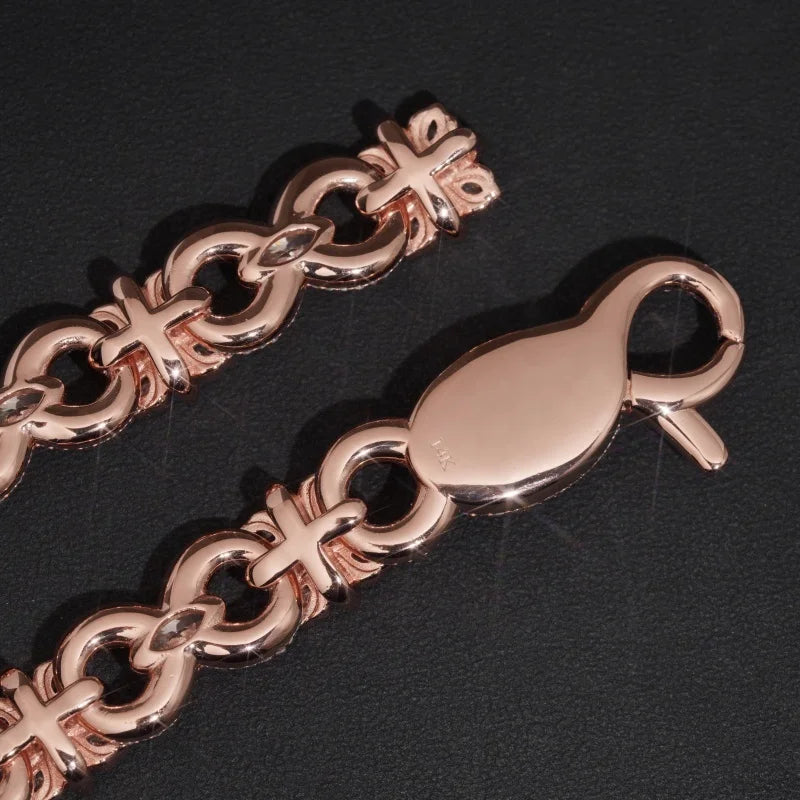 Unisex 15mm Cross Infinity Link Round Brilliant Cut VVS Moissanite Cuban Link Chain Necklace Rose Gold Plated 925 Sterling Silver