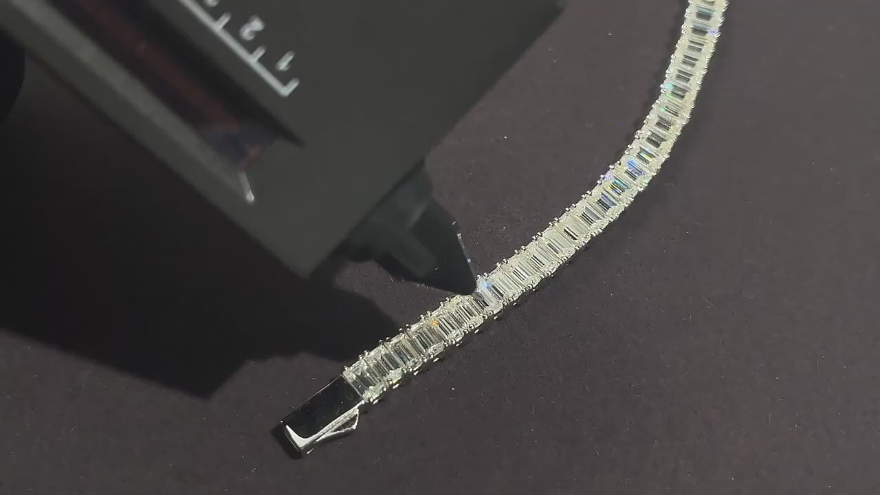 Unisex Iced Out 925 Sterling Silver VVS Moissanite Emerald Cut Tennis Bracelet 5mm