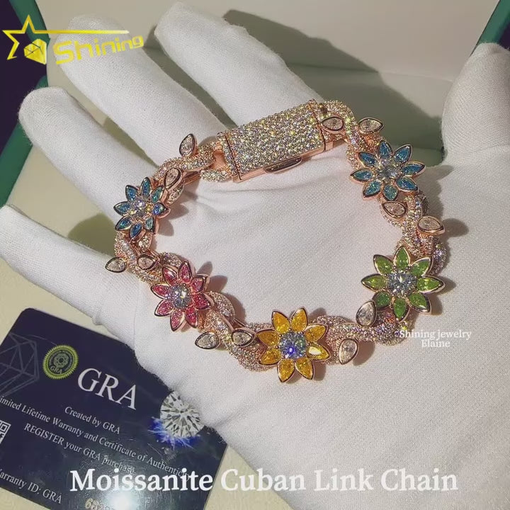 Men's Iced Out 925 Sterling Silver VVS Moissanite Round Brilliant Cut Cuban Link Bracelet 16mm