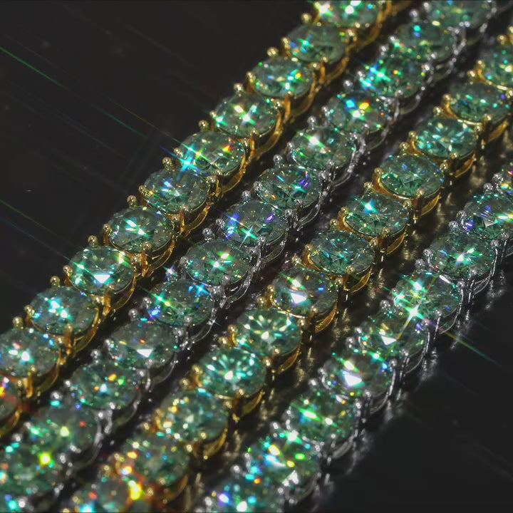Men's Iced Out 925 Sterling Silver Emerald Cut Blue Green Moissanite Tennis Bracelet