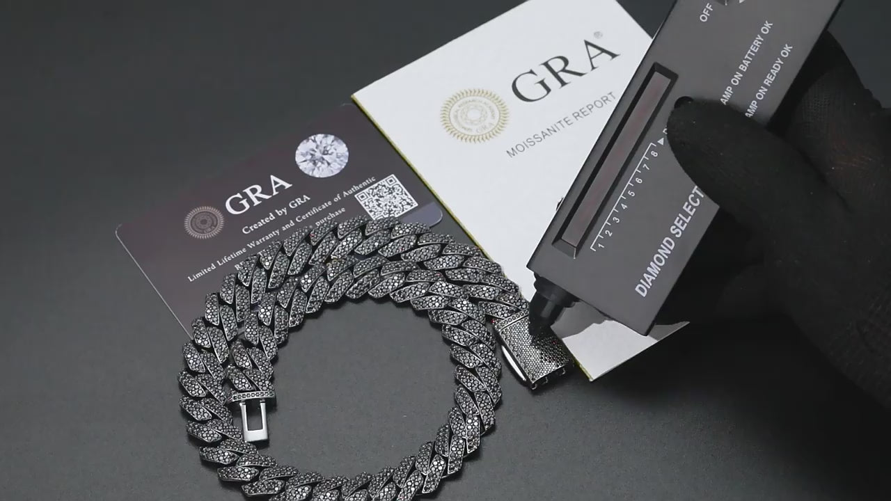 Men's Round Cut 14mm Moissanite Cuban Link Chain Necklace 925 Sterling Silver